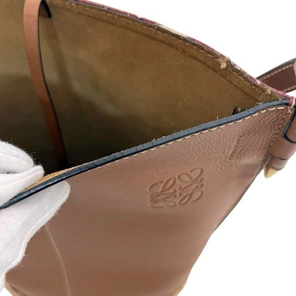 Loewe Shoulder Bag Gate Bucket Brown Paulas Ibiza Canvas Straw Tan Leather - Picture 7 of 10